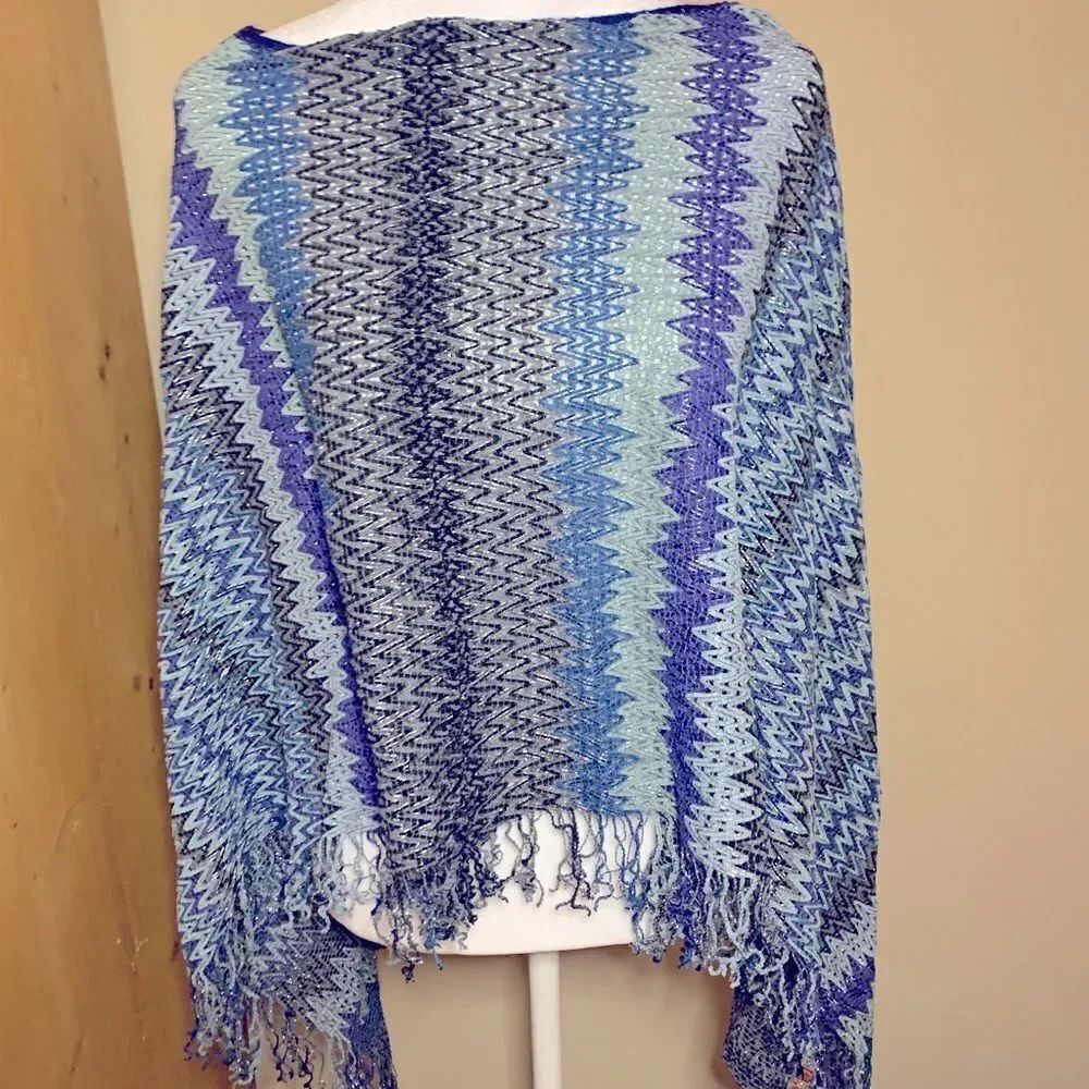 Auth NWOT Missoni Orange Label Zig Zag Chevron Stripe Cropped Poncho Wrap Shawl - Picture 2 of 13